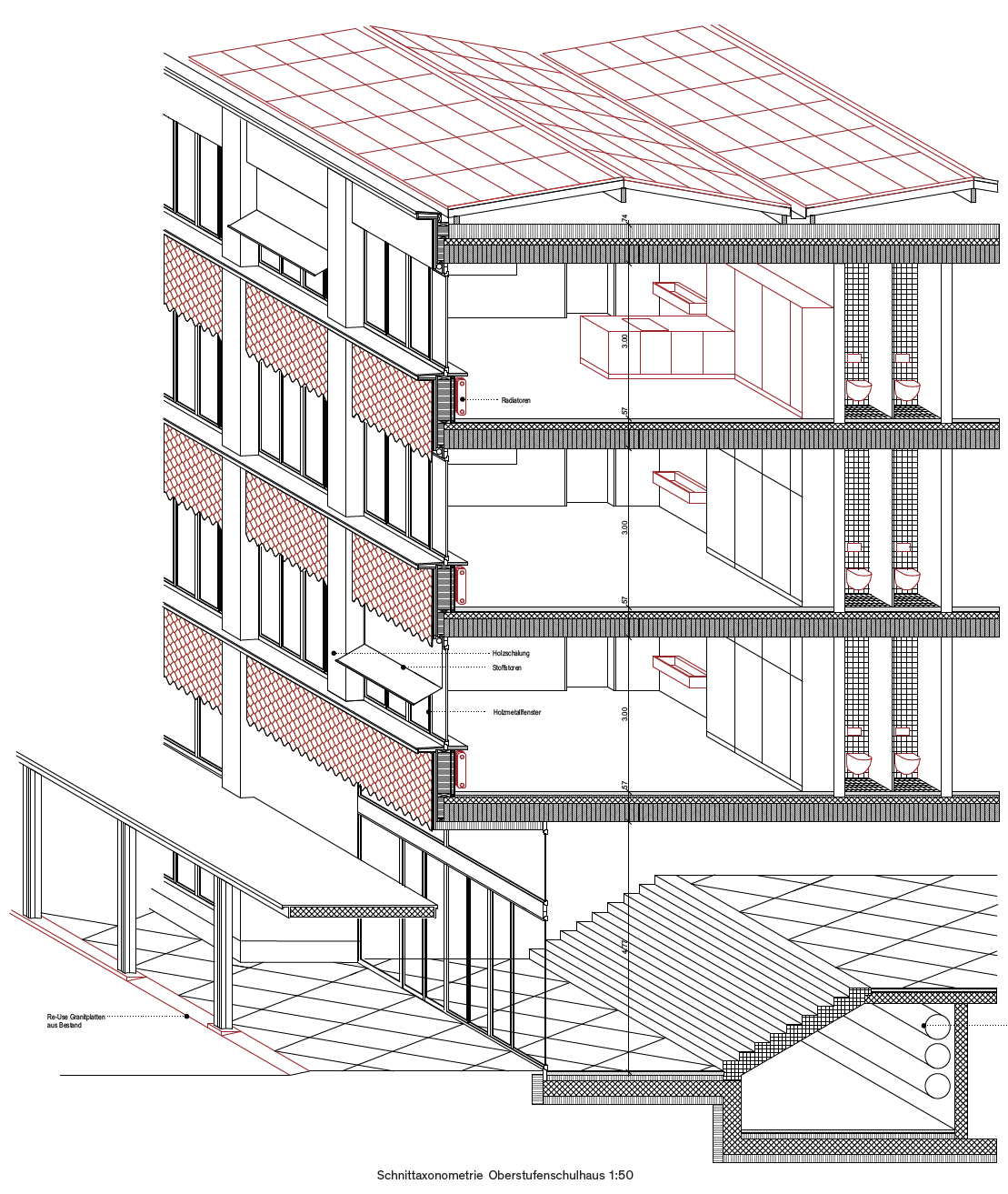 Beispiel einer mögliche Verwendung der Bauteile im neuen Oberstufenschulhaus.